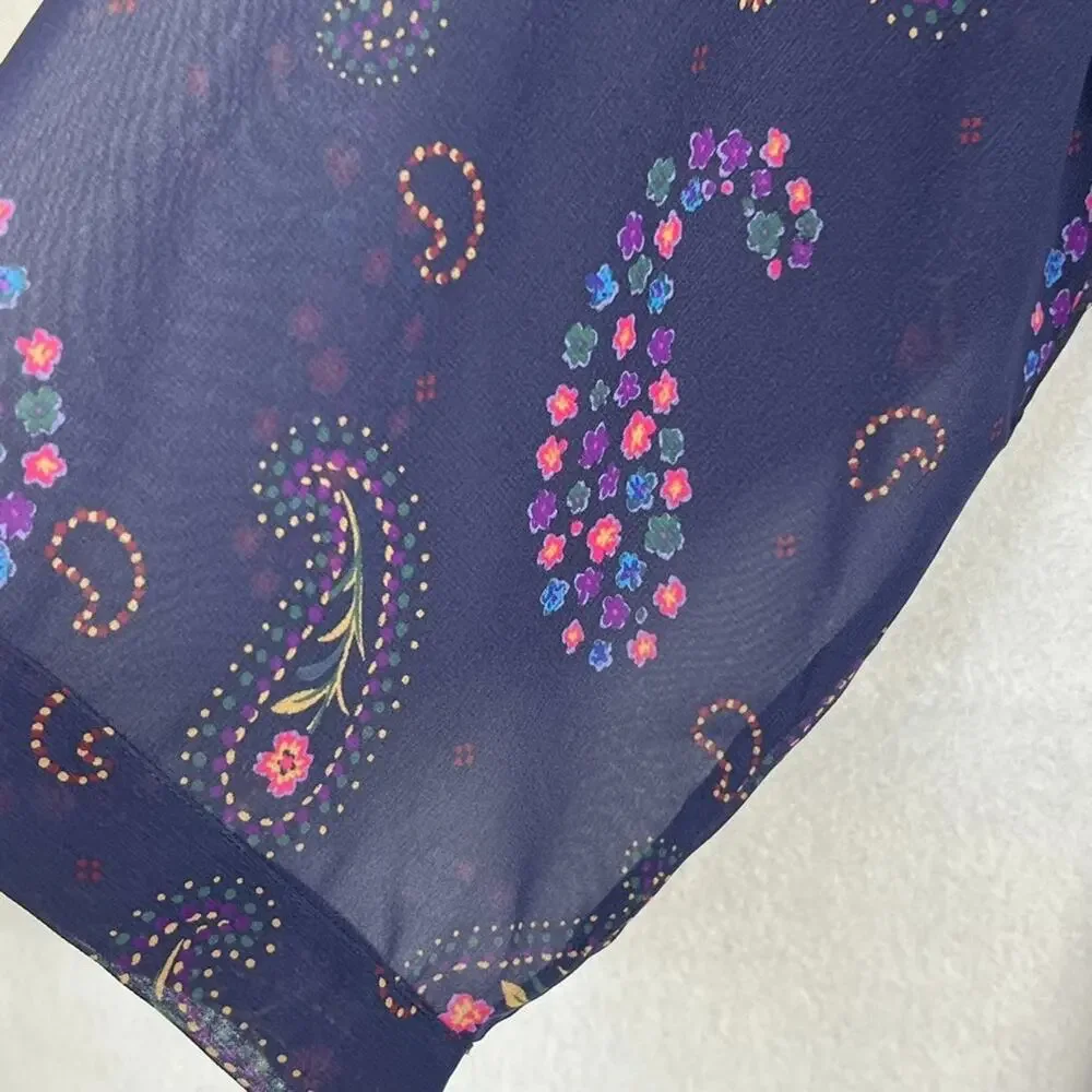 Josie Natori Cover Up Robe Women's Size Medium Tie Sheer Chiffon Purple Paisley
